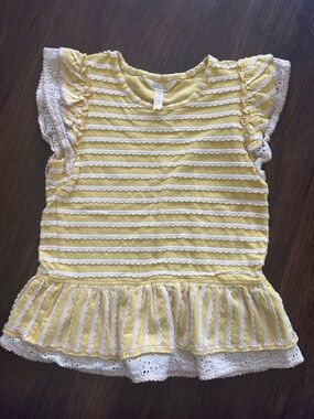 Matilda Jane Yellow Striped Lace-Sleeve Girls Peplum Top